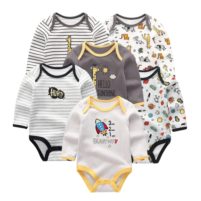 6 шт./лот, зимняя одежда для новорожденных, хлопчатобумажный комбинезон с длинными рукавами для малышей, Ropa para малыш Bebe, одежда для девочек - Цвет: baby boy bodysuit7