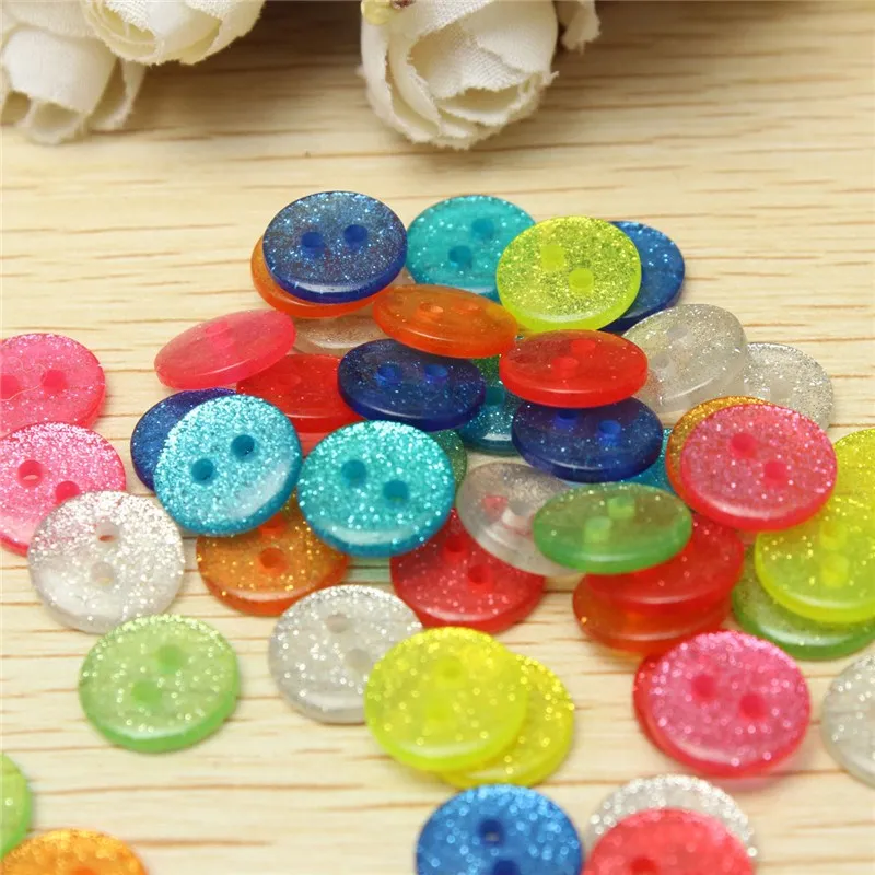 

50pcs/set Mixed Colors Resin Round Glitter Sparkly Buttons Two Holes For Clothes Garment Accessories DIY Craft Decor 11.5mm