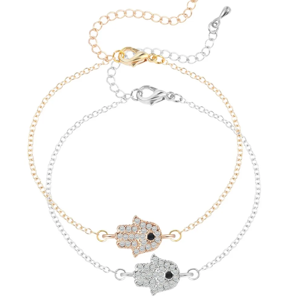 

QIAMNI 1PC CZ Hippie Hamsa Fatima Hand Evil Eyes Palm Bracelet Charm Magic Captivate Allure for Women Handmade Jewelry Gift