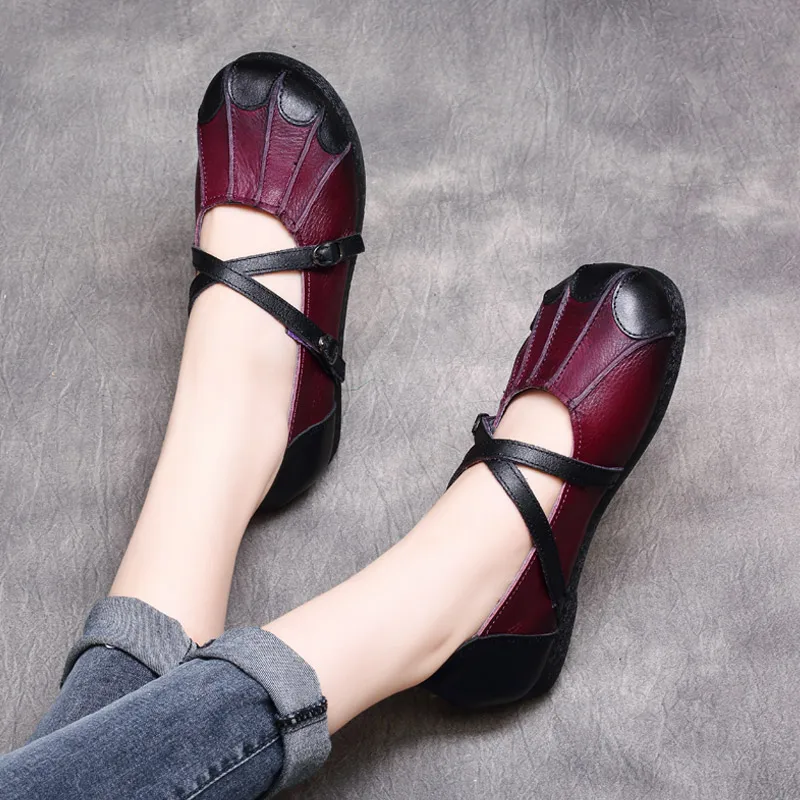 

Women Leather Flats Black Low Heels Loafers Women Handmade Genuine Leather Retro Shoes Autumn 2019 Women Casual Flats Slip On