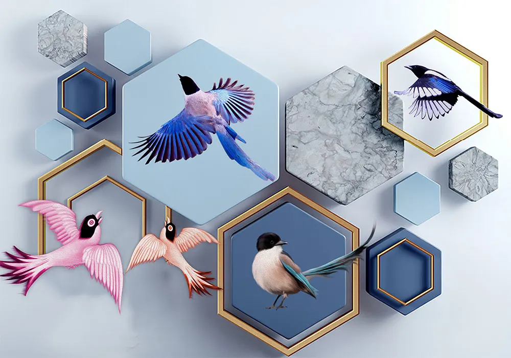 Пользовательские 3d обои простые геометрические 3d кубики летающая птица мозаика ТВ фон украшение стены-водонепроницаемое покрытие для стен