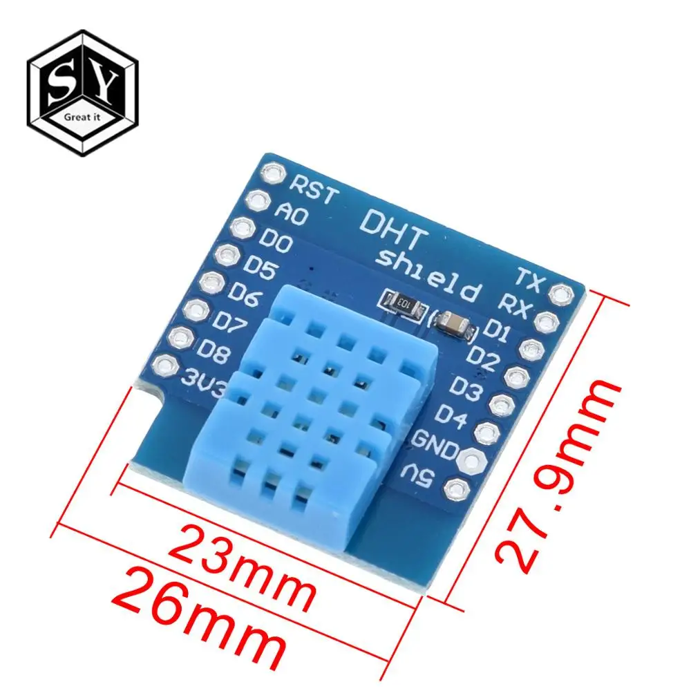 1 шт. Great IT DHT щит для D1 mini DHT11 одноавтобусный цифровой датчик температуры и