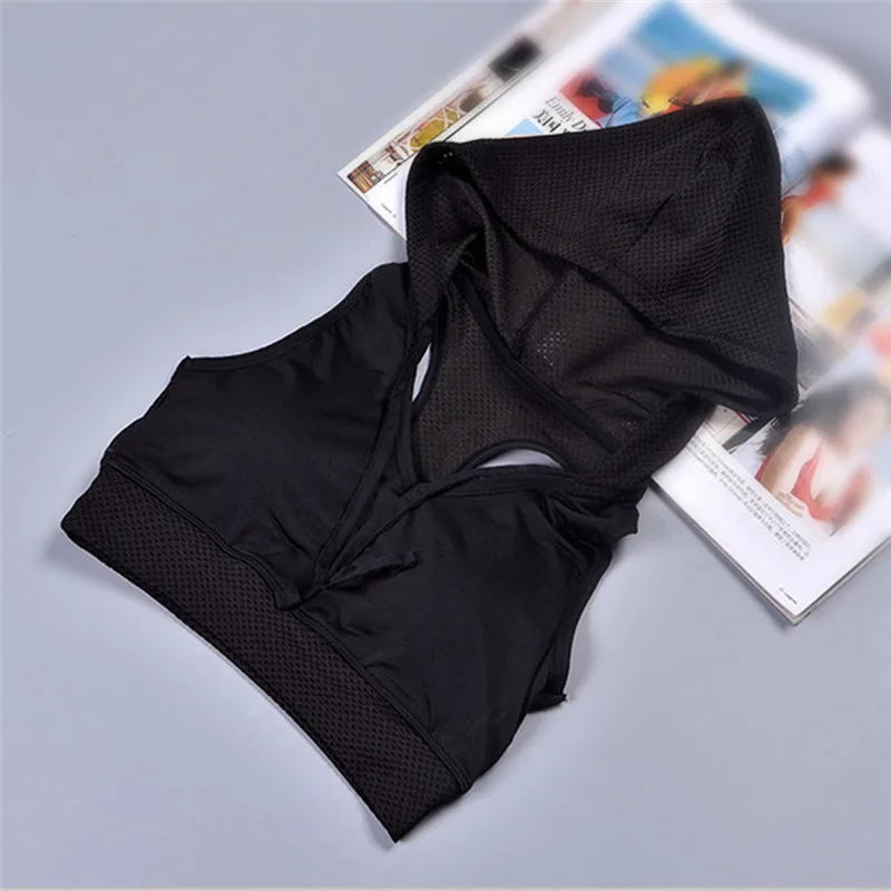 Pink Pulling Rope Shockproof Sports Bra Gym Hoodie Yoga Running Bra Tops Women Fitness Sport Tanks with Hat Sujetador Bralet