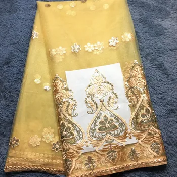 

New Design Gold African Lace Fabric French Sequins Net Lace African Sequin Lace Fabric For 2018 French Sequins Fabric M22821