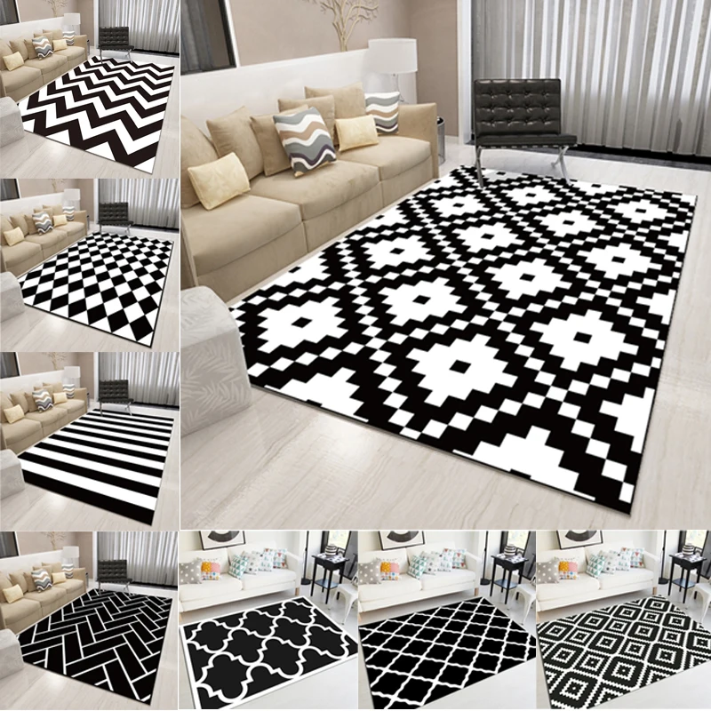 

Nordic Geometric Black and White Area Rugs Living Room Bedroom Carpet Minimalist Modern Floor Rug Bedside Balcony Hallway mats