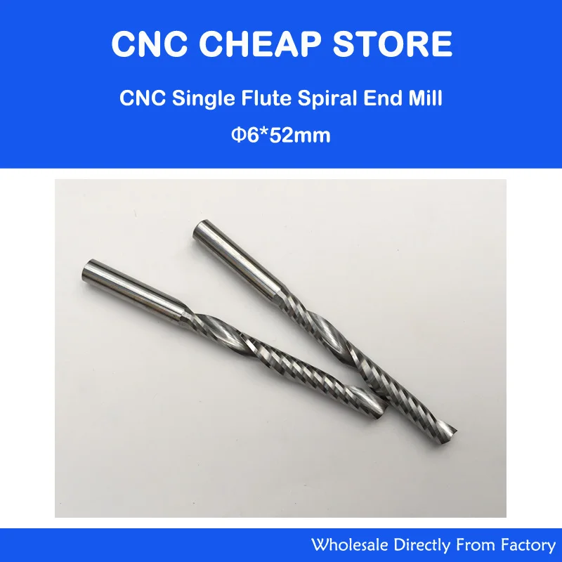 

2pcs High Quality cnc bits single flute Long Spiral Router Carbide End Mill Cutter Tools 6mm x 52mm OVL 80mm Free shipping