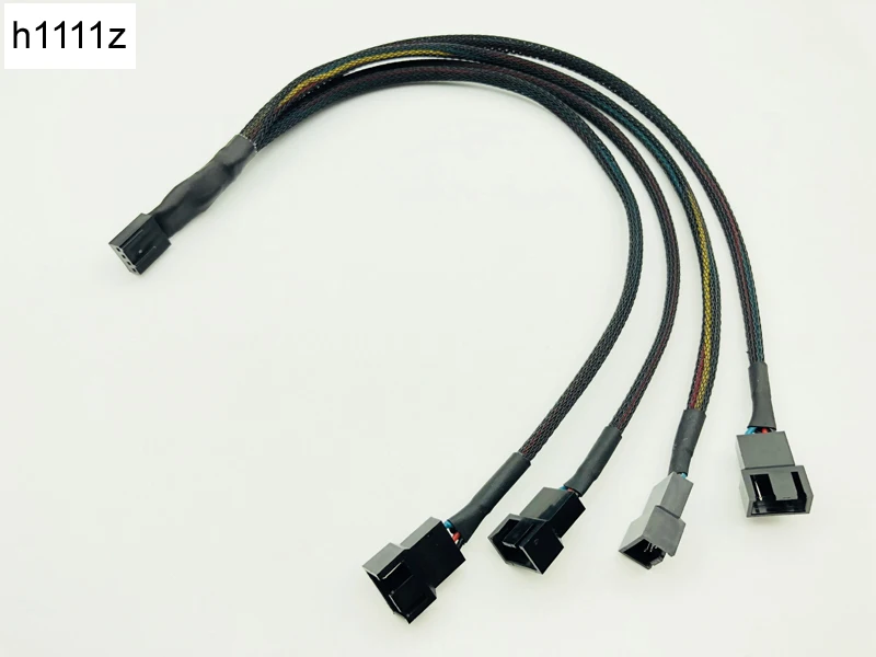 

30cm Black Braided Cable Splitter One 4Pin Female Connector Splits to Four 4pin Male Connectors for PWM 3/4 Pin Computer Fan NEW