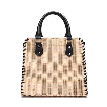 

High-grade rattan bag Genuine leather matching Handmade women's handbag Imported rattan High-quality bag Summer travel bag