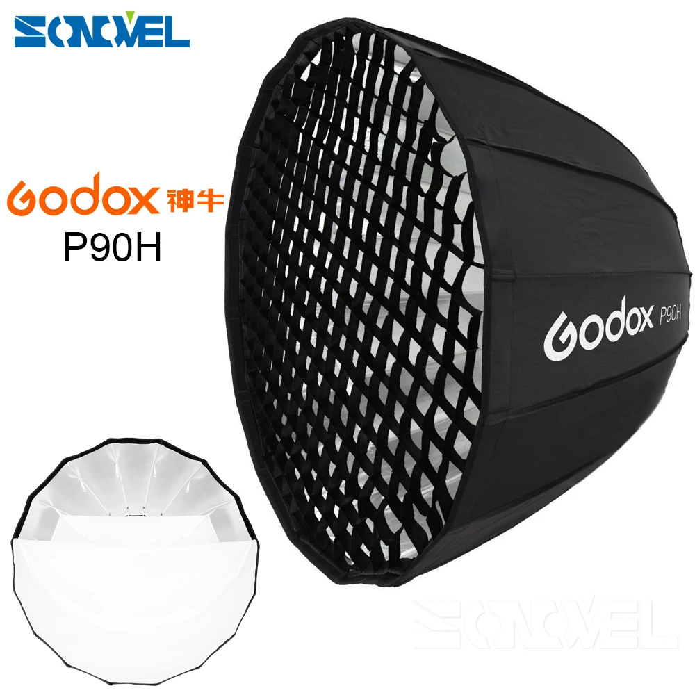 Godox P90H 90 см Глубокий параболический софтбокс Bowens крепление студийная вспышка
