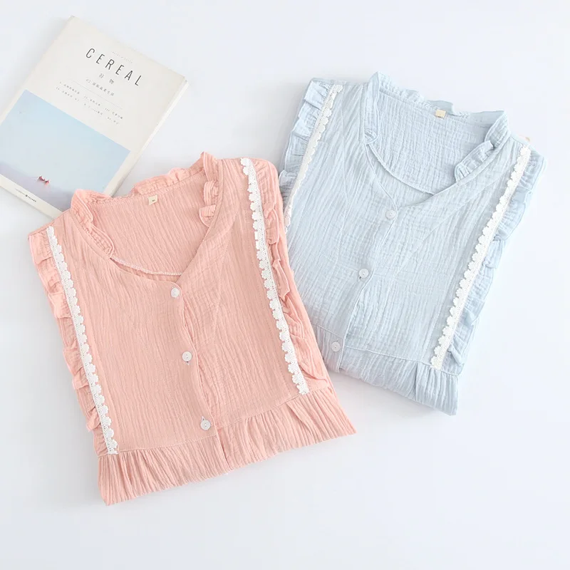

Pure Cotton Water Washes Fold Gauze Moon Son Takes Summer Pregnant Woman Pajamas Postpartum Feeding Lactation Clothing Maternity