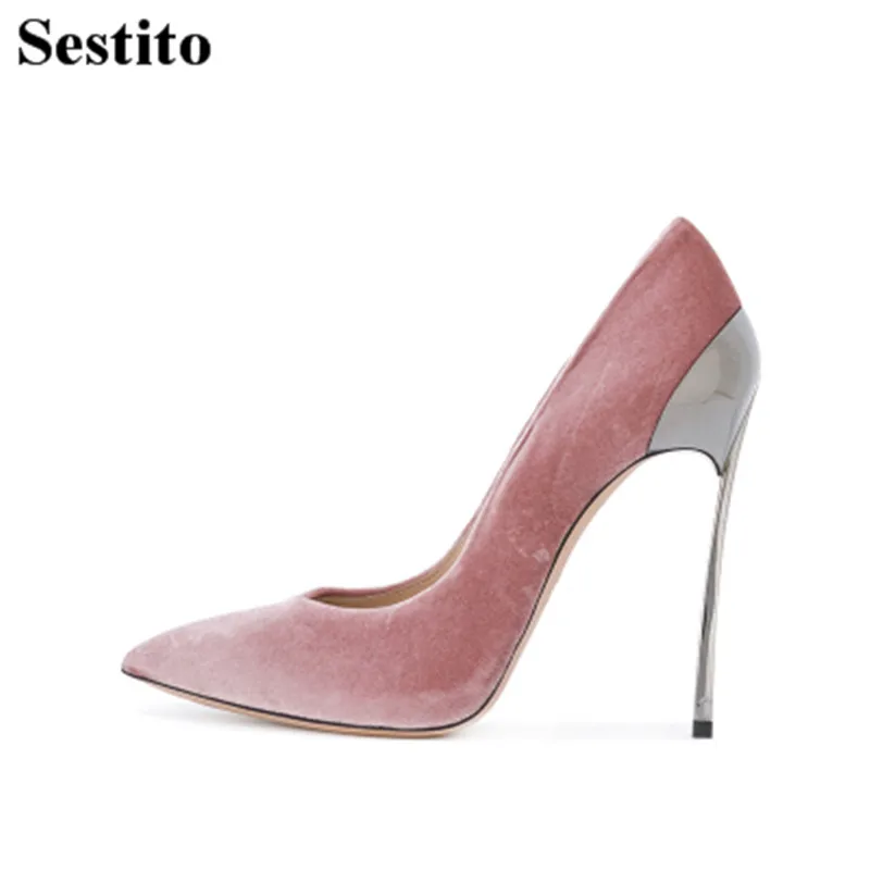 

Fashion Solid Flock Pointed Heels Casual Pumps Super High Thin Heels Women Pumps Slip-on High Heels Women Shoes Spring/Autumn