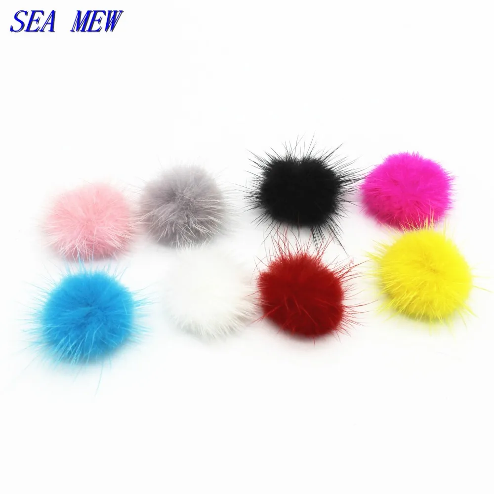 

SEA MEW 10PCS High Quality Handmade Mink Hair Bulb Rabbit Hair Ball Connectors Charm For Jewelry Making 25mm to 30mm