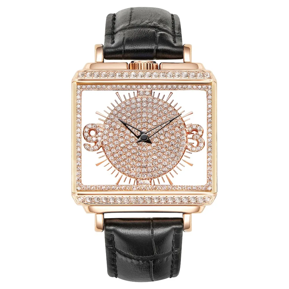 

MATISSE New Women Fashion Austria Crystal Square Hallow Out Dial Leather Watchband Lady Buiness Quartz Wrist Watch