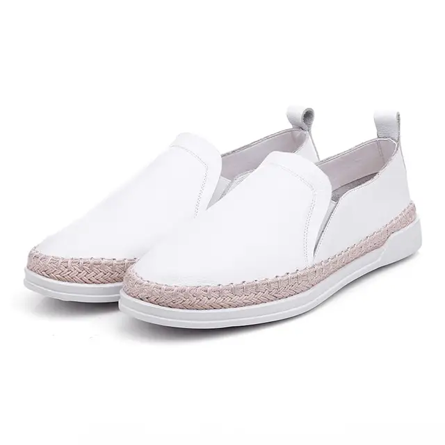 womens white leather slip ons