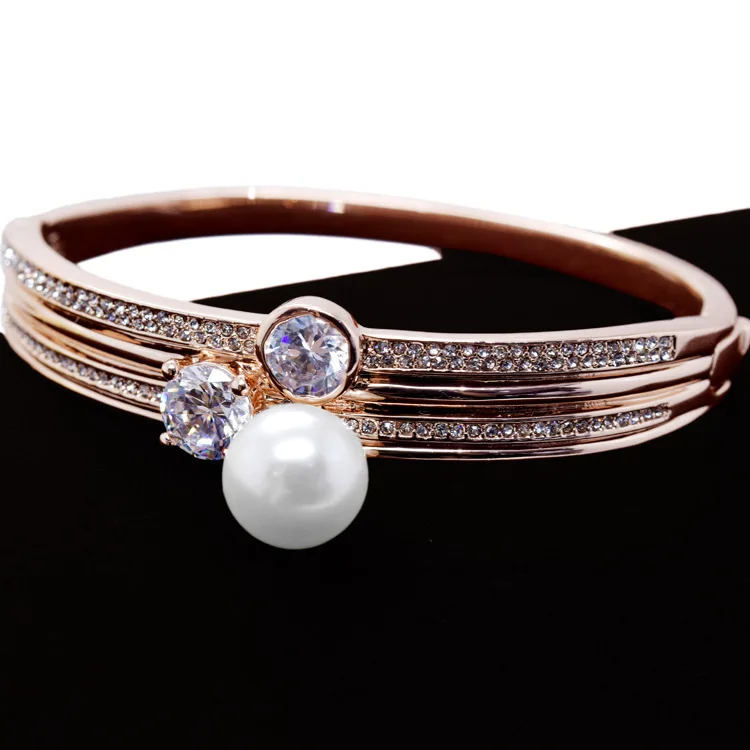 ALW Artificial Pearl Bracelets For Women Zircon Party Charm Bangles