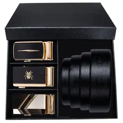 В коробке Бизнес Стиль черный из натуральной кожи автоматические Пряжка ремни для мужчин талии 160 см длинные модные золотые свадебные