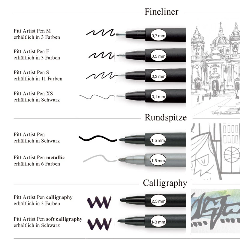 Faber-Castel Питт Микрон ручка художник манга профессионального рисования линий с черными чернилами fineliners ручки, маркеры для рисования для студентов