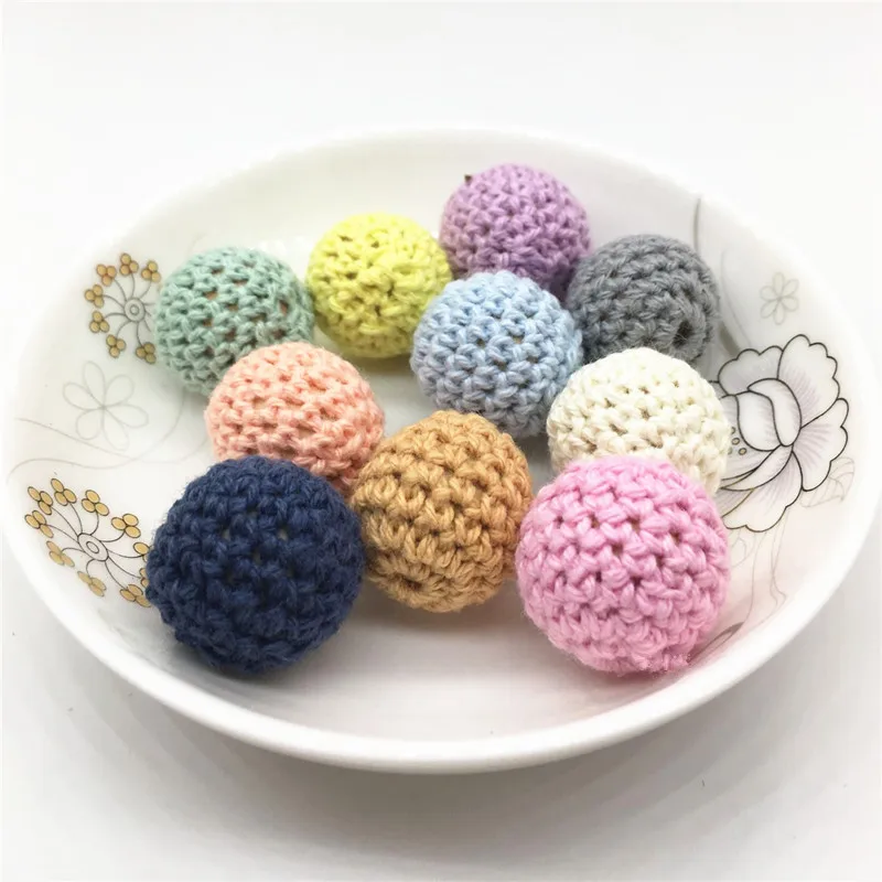 Chengkai 50pcs 16mm 라운드 뜨개질 코 튼 크로 셰 뜨개질 나무 구슬 공 DIY 장식  Teether 쥬얼리 목걸이 감각 장난감