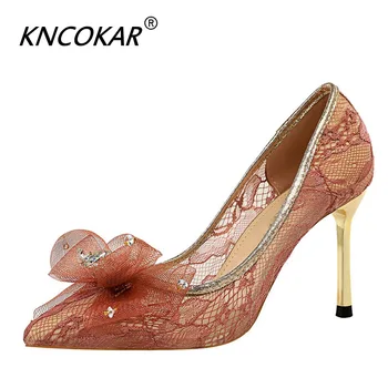 

Fashion Shallow Mouth Women's Shoes Pointed Metal Fine With Single Shoes Elegant Bud Silk Bowknot Diamond Women's Shoes d096