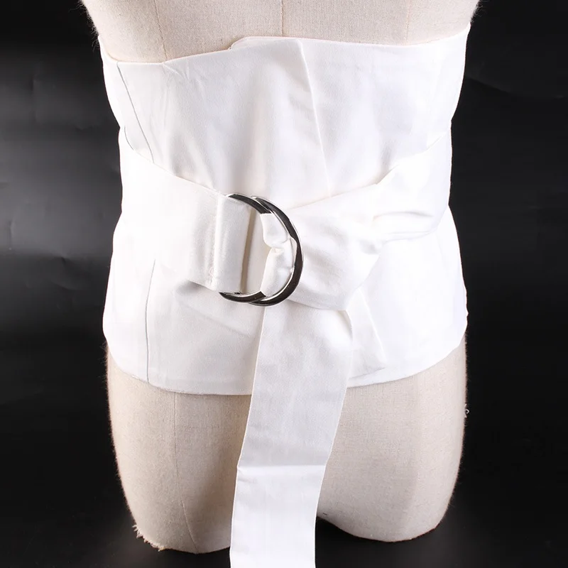 Wide Suit Fabric Corset Belt Women Double Ring Buckle Bow Tie Ruffle Skirt Peplum Belts