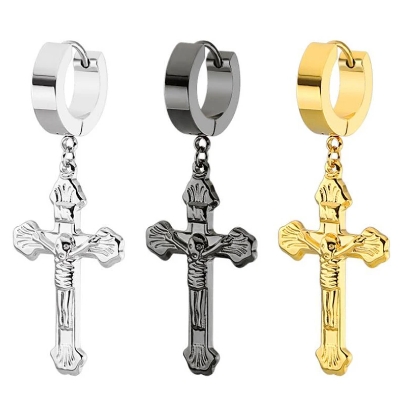 1 Piece Punk Stainless Steel Stud Earring Men Cross Skull Earring