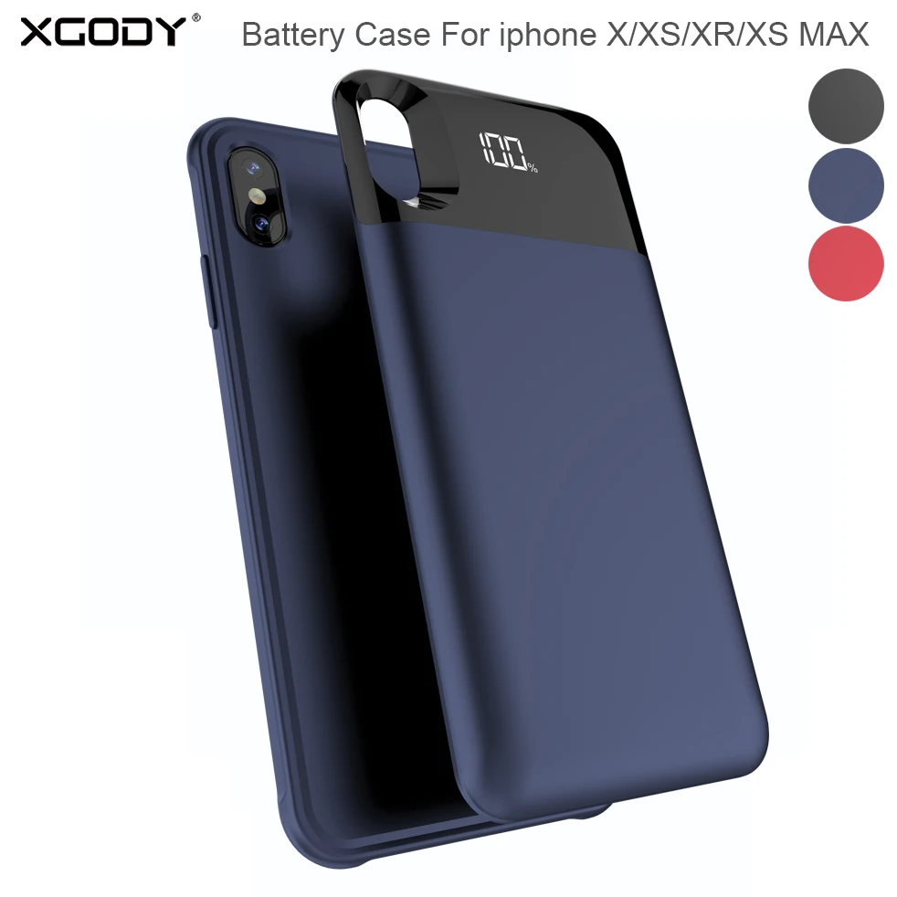

XGODY 5500mAh Smart Battery Case For iphone X XS XR XS MAX Thin External Charging Case For iphone Power Bank Backup Case Screen
