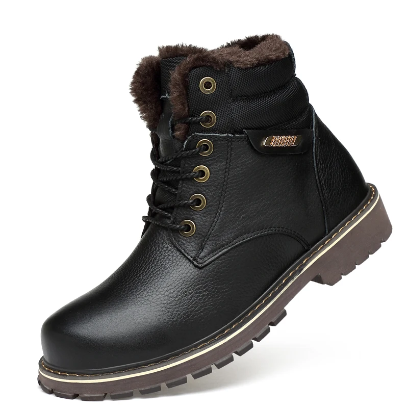 Mens waterproof winter boots genuine leather snow boots big size38 50
