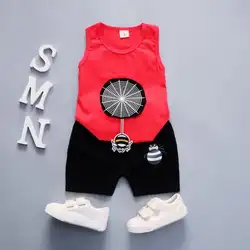 2 шт. Новый настоящий комплект одежды для новорожденных мальчиков Модный мультфильм паук без рукавов с круглым вырезом летние топы + шорты