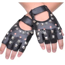 Мужские перчатки с половинным пальцем для ночного клуба с заклепками из искусственной кожи для танцев
