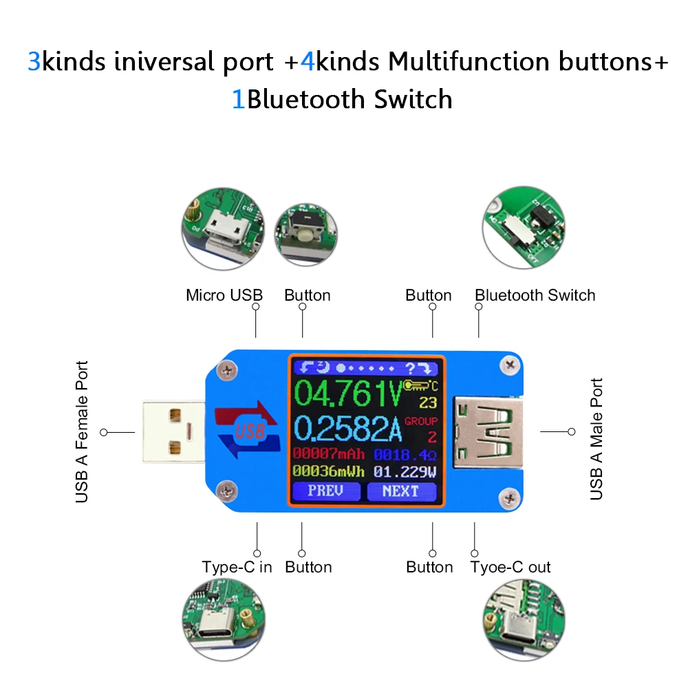 RD UM25USB 2,0 ЖК-измеритель напряжения тока цифровой вольтметр Амперметр usb тестер кабель для зарядки батареи измерение сопротивления