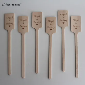 

100 Personalized Rustic Party Drink Stirrers with Name and Date Customize Engraved Wedding Coffee Stir Engagement Party Stirrers
