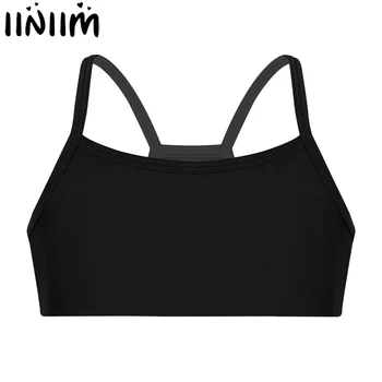 

iiniim Kids Girls Dance Class Tulle Dancewear Stretchy Tanks Bra Tops Crop Top Ballet Dance Stage Performance Costumes Tops