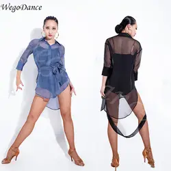 Пикантная Женская латинская Танцы рубашка перспектива шифон акробатические одежда