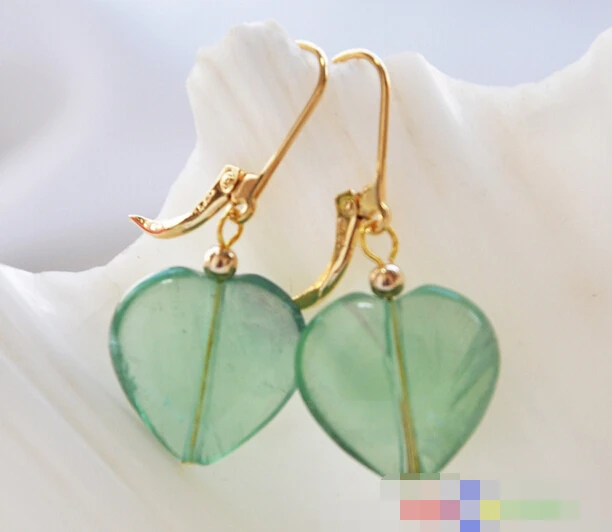 

hot sell new - free shipping 12156 heart green fluorbaryt dangle earring