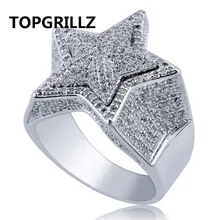 TOPGRILLZ хип хоп пять звезд кольца для мужчин Золото Серебро Цвет Iced Out кубический циркон ювелирные изделия кольцо подарки
