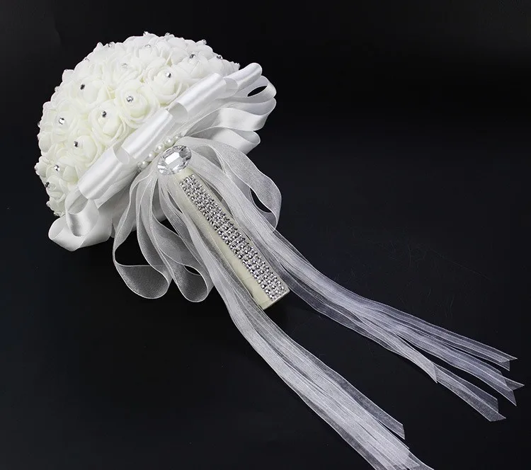 Свадебный букет невесты с жемчугом бисером Романтический букет невесты Ramo Boda цветы невесты белый атлас