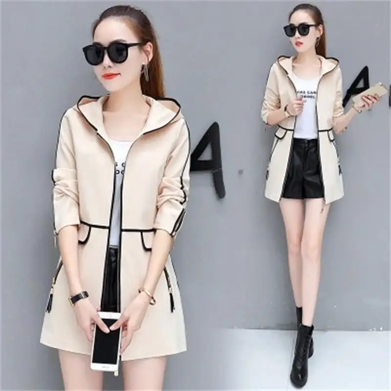 

Fashion women's long coat Slim female spring and autumn spring new women's Korean version of the wild thin hooded leisure trend