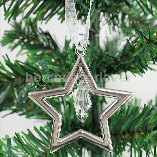 christmas tree phone ornaments silver alloy crystal star hanging chrystal christmas tree ornaments