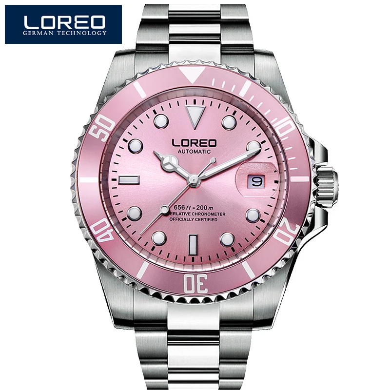 

Limited Edition LOREO lady watch 200m waterproof luminous automatic mechanical fine steel hollow fashion profesional diver watch