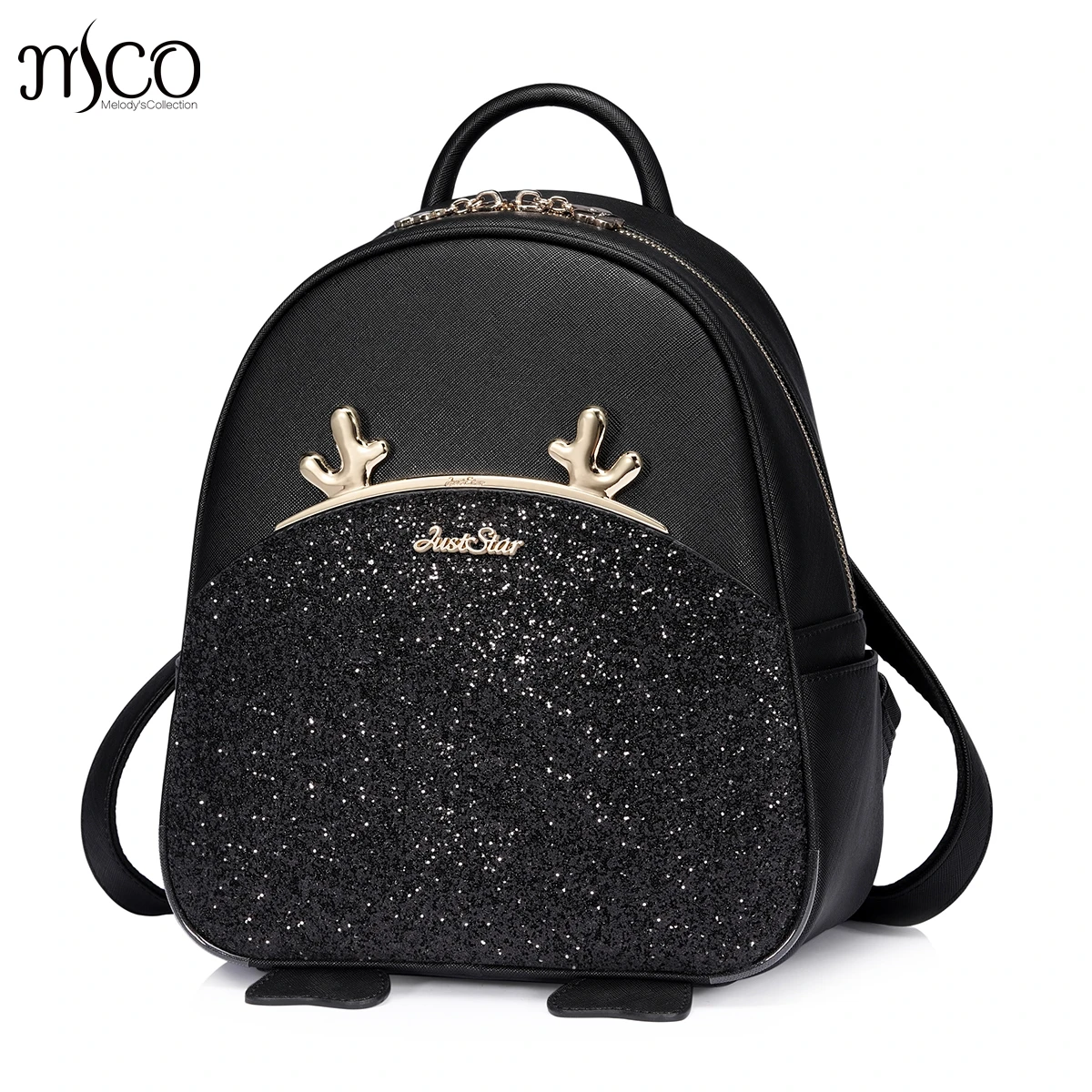 

Just Star Fashion Women Backpack Big Crown Stag Embroidered Sequins Backpack Women Leather Backpacks Girls School Bags