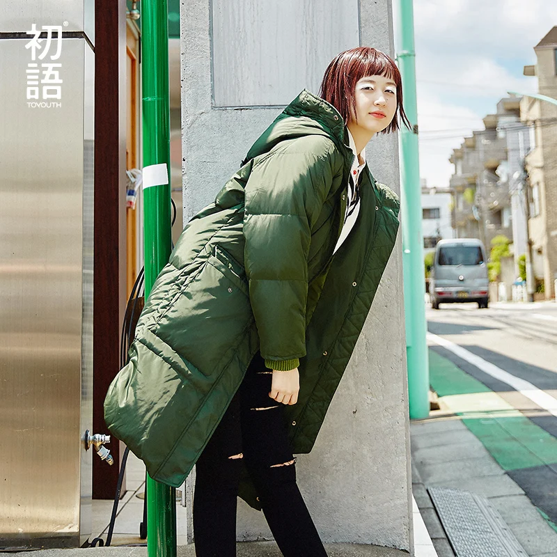 Beste Toyouth Winter Warme Groene Jas 80% Witte Eend Donsjack Lange Hooded Omlaag Parka Vrouwelijke Dikker Effen Bovenkleding Parka