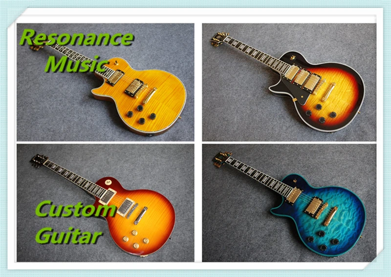 

New Brand Yellow Tiger Flame Top Solid Body Left Handed Suneye LP Electric Guitars China Custom Available