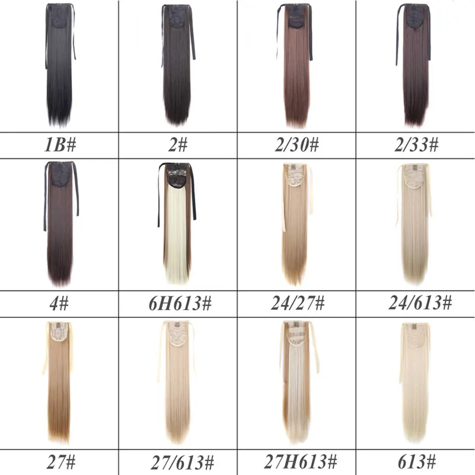 60cm Long Straight Clip In Hair Tail False Hair Ponytail Hairpiece With Hairpins Synthetic Hair Pony Tail Hair Extensions