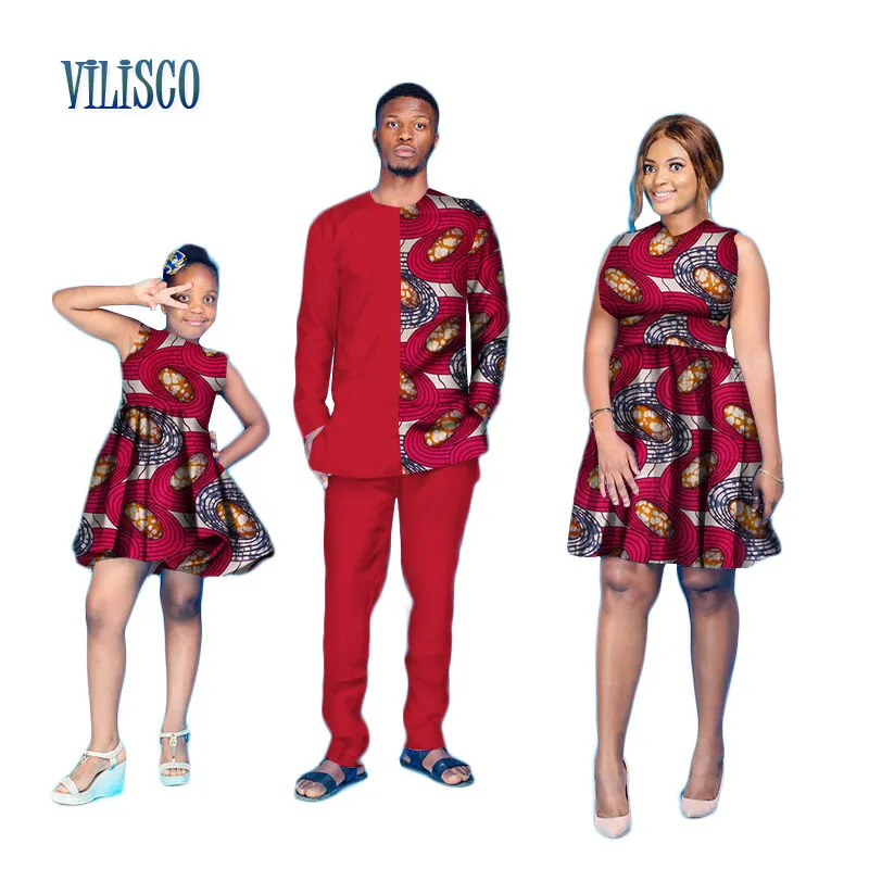 Милая семейная Одежда Мужские комплекты из топа и штанов и женское платье с принтом в африканском стиле платье для дочки одежда в африканском стиле WYQ92 - Цвет: 3