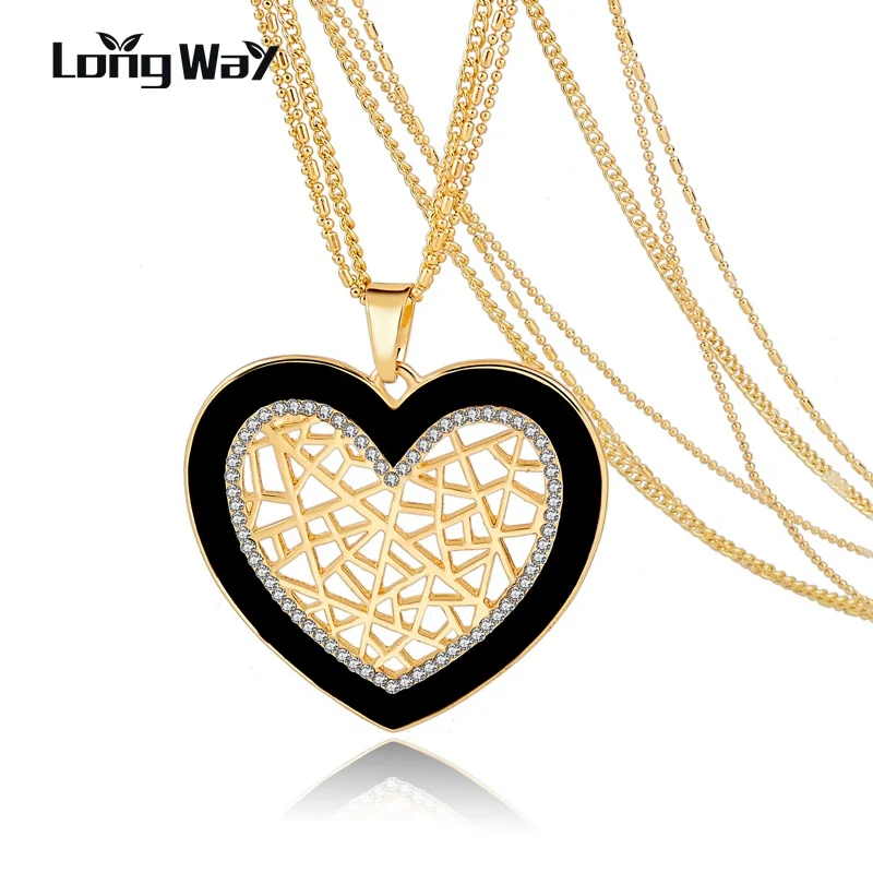 

LongWay Retro Heart Crystal Necklace Women Long Gold Color Silver Color Love Vintage Multilayer Necklaces Female Sne160122