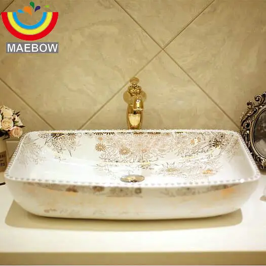 Large Size Handmade Rectangular Sun Flower Countertop Ceramic Sun Flower Countertop Ceramic