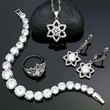 Свадебные ювелирные наборы 925 Серебряные наборы для женщин Свадебные белые серьги с кубическим цирконием кулон кольцо браслет ожерелье наборы