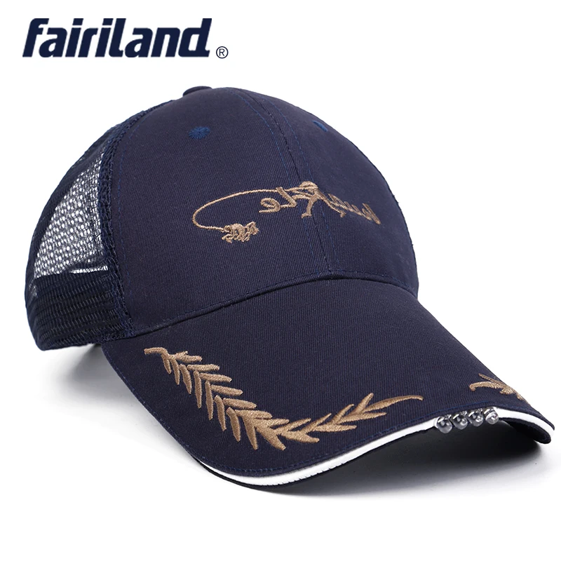 

Black/blue Fitted hats glow in the dark with led flashlight cool hats strapback light fishing outdoor fishing cap fishing tools