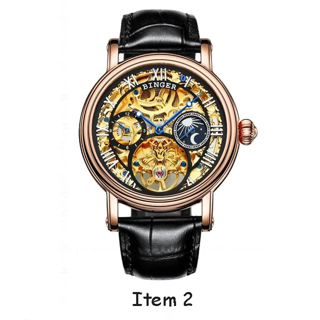 Швейцарские BINGER Skeleton Tourbillon модные повседневные дизайнерские Механические мужские s часы Лидирующий бренд Роскошные автоматические часы для мужчин - Цвет: Black Rose gold