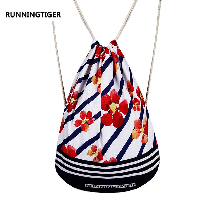 Summer Autumn Polyester Rope Bundle Women Backpack Pull the Rope Backpack Flower Printing Ladies